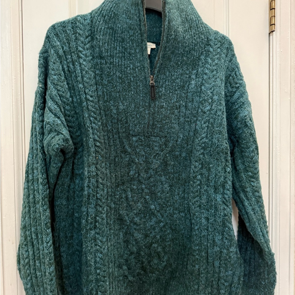 Sundance Teal 1/2 Zip Cable Knit Long Tunic Sweater Women’s Med fits like Large